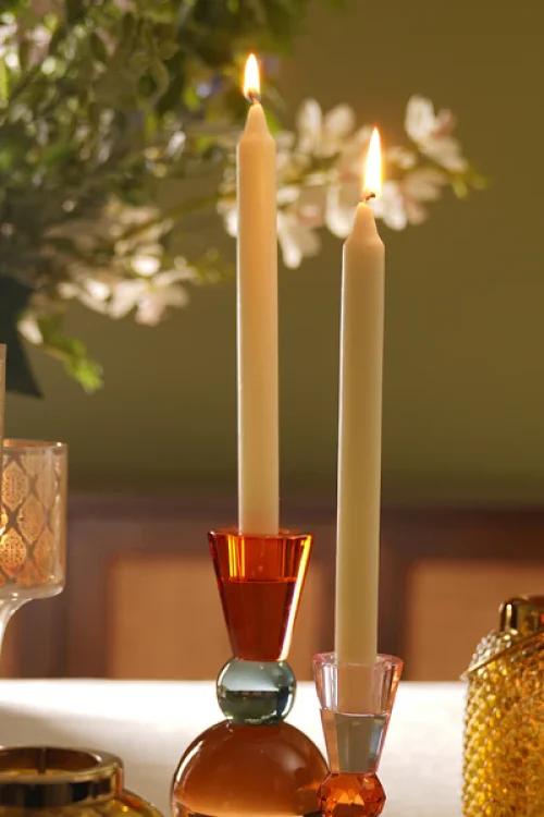 Set of 2 Ivory Antique Lace Tapered Candles